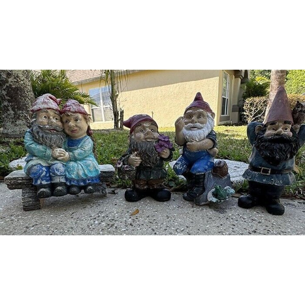 Gnome Statue Garden Accent Resin Decor Figure Vintage  6 Pre-Loved Decor 10"-12"